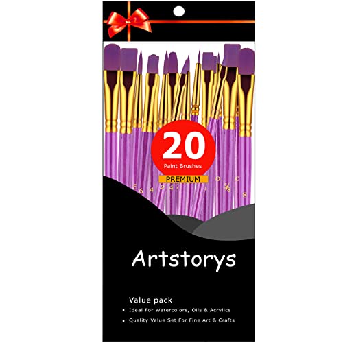 Paint Brushes Set, 2Pack 20 Pcs Paint Brushes for Acrylic Painting, Oil Watercolor Acrylic Paint Brush, Artist Paintbrushes for Body Face Rock Canvas, Kids Adult Drawing Arts Crafts Supplies, Purple