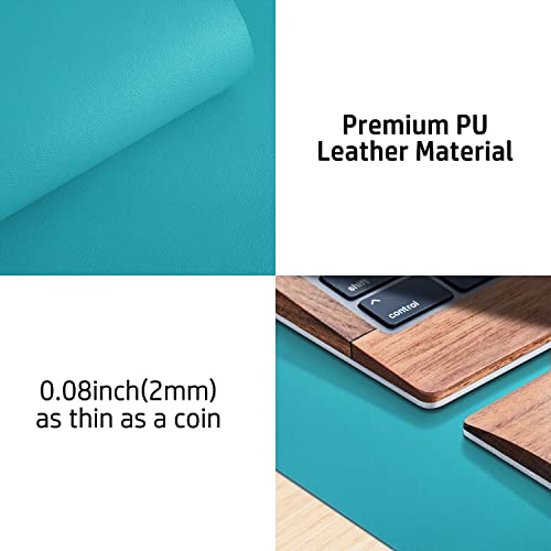 Leather Desk Pad Protector,Mouse Pad,Office Mat, Non-Slip PU Blotter,Laptop Pad,Waterproof Writing for Office and Home (Turquoise,31.5" x 15.7")