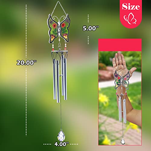 KY&BOSAM Wind Chimes Butterfly Wind Chimes for Outside Real Flower Outdoor Windchimes Gifts for mom Grandma Birthday Nana Gifts Garden Balcony Home Décor Wind Chimes Handmade Memorial Wind Chimes