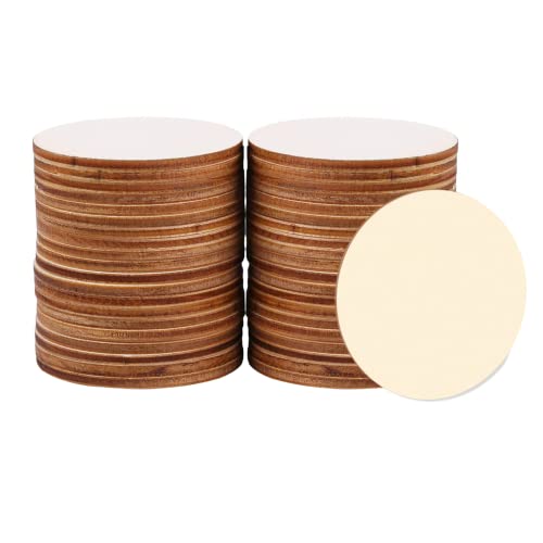 Hion 100 Pcs Unfinished Wood Slices - 2 Inch Natural Round Wood Circles for Crafts Wood Blanks Round Cutouts Ornaments Slices - for DIY Art Crafts Christmas Decorations