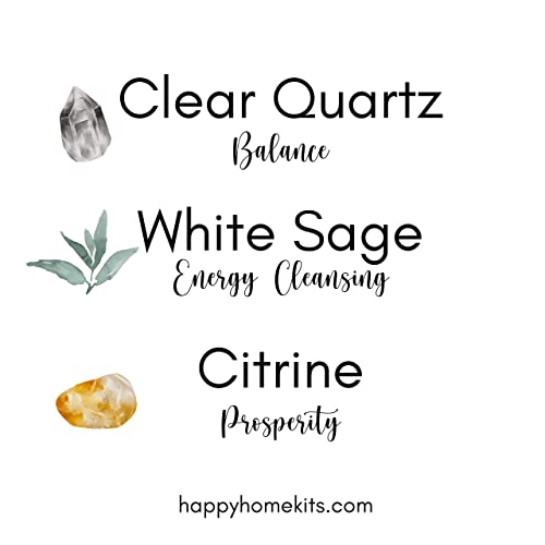 White Sage Smudge Candle with Citrine and Quartz Gemstone Crystals 100% Natural Soy Wax Scented with Essential and Fragrance Oils (White Sage)