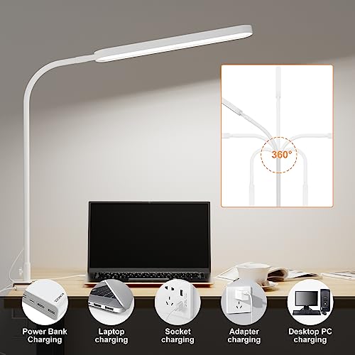 SKYLEO Desk Lamp for Office Home- 34" LED Desk Light - Touch Control - 5 Color Modes X 11 Brightness Levels - 1300ML(112 Pcs Lamp Beads) - Timmer & Memory Function - 12W Clip On Light - White