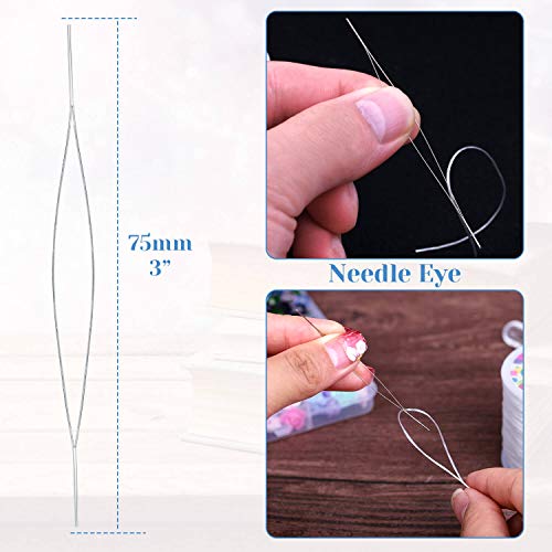 Stretchy String for Bracelets, Anezus Elastic String Jewelry Bead Cord with 2pcs Large Eye Beading Needles for Seed Beads, Pony Beads, Bracelets and Jewelry Making White