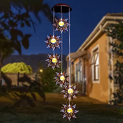 Tryme Solar Wind Chimes for Outside Warm LED Sun Windchimes Hanging Solar Garden Lights Unique Outdoor Decor for Patio Yard Home Lawn