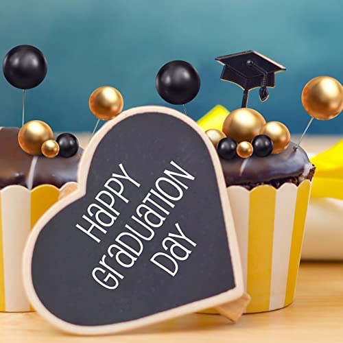 66 Pieces Mini Balloon Cake Topper Cake Decorations Balls Faux Pearl Balls Cake Picks DIY Cake Insert Topper Baking Decoration for Anniversary Graduation Birthday Party Baby Shower (Gold, Black)