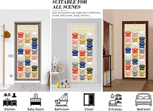 Hat Rack 27 Pockets - Hat Organizer For Baseball Cap - Hat Racks For Baseball Caps Hat Holder Hanging Over The Door Closet, Hat Storage With Large Clear Pockets & 3 Hooks For Baseball Cap& Cowboy Hat