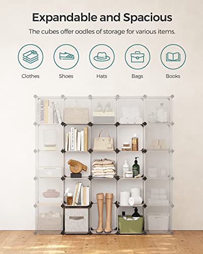 SONGMICS Cube Storage Organizer, Set of 16 Plastic Cubes, Book Shelf, Closet Organizers and Storage, Room Organization, Shelving for Bedroom Living Room, 12.2 x 48.4 x 48.4 Inches, White ULPC44L