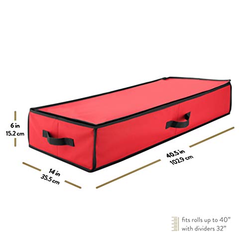 ZOBER Premium Wrap Organizer, Interior Pockets, fits 18-24 Standers Rolls, Underbed Storage, Wrapping Paper Storage Box and Holiday Accessories, 40” Long - Tear-Proof Fabric