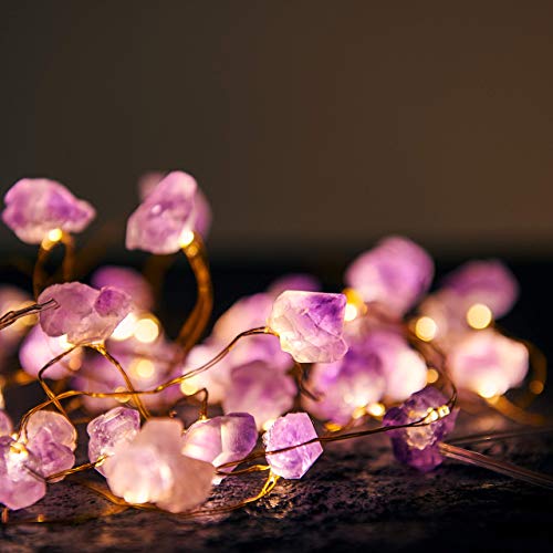 MIYA LIFE Natural Amethyst Raw Stones USB/Battery Powered 10FT 40 LEDs with Remote/Timer for Meditation Wedding Valentine's Day Present Bedroom Christmas Party Birthday Ornament
