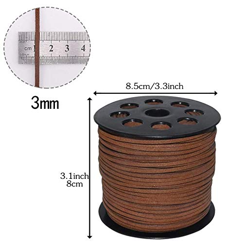 3mm x100 Yards Coffee Suede Cord Suede Lace Faux Leather Cord with Roll Spool for Bracelet Necklace Beading DIY Handmade Crafts