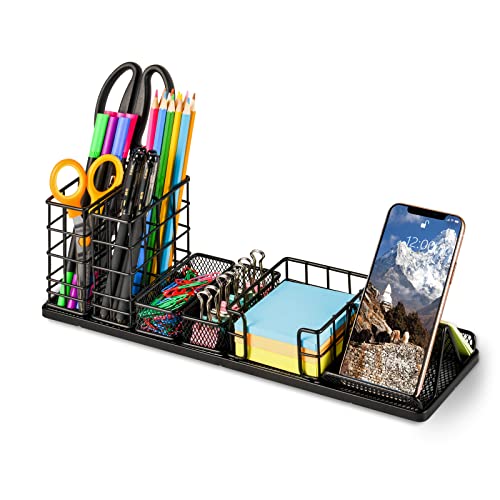 Desk Organizers and Accessories, Office Supplies Desk Organizer with Pen Holder, DIY Desktop Organiezr with Phone Holder, Sticky Note Tray, Paperclip Storage and Office Caddy for Office Home School