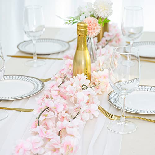 CEWOR Fake Cherry Blossom Flower Vines 2pcs Artificial Flowers Hanging Silk Flowers Garland for Wedding Party Pink Room Decor Japanese Kawaii Decor Outdoors