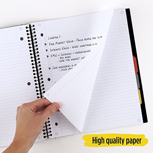 Five Star Spiral Notebook + Study App, 5-Subject, College Ruled Paper, Advance Notebook with Spiral Guard, Movable Tabbed Dividers and Expanding Pockets, 8-1/2" x 11", 200 Sheets, Black (73144)