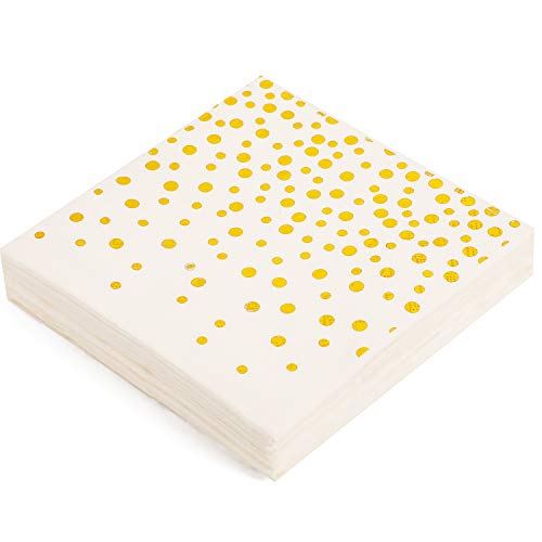 DUOCUTE White and Gold Party Supplies 150PCS Golden Dot Disposable Party Dinnerware Includes Paper Plates, Napkins, Knives, Forks, 12oz Cups, Banner, for Bridal Shower, Engagement, Wedding, Serves 25