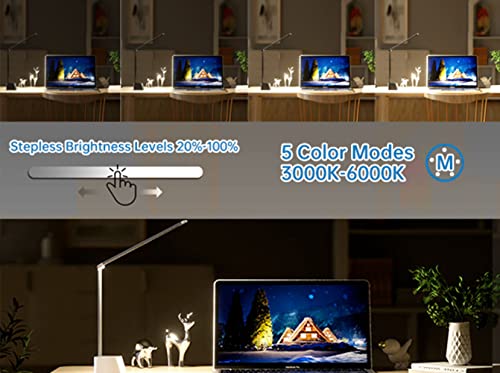 Ambertronix Rechargeable Cordless LED Desk Lamp, 5 Brightness & 5 Lighting Modes, USB Charging Port, Aluminum Arms, Portable, Dimmable, Touch Control, Auto Timer (White)