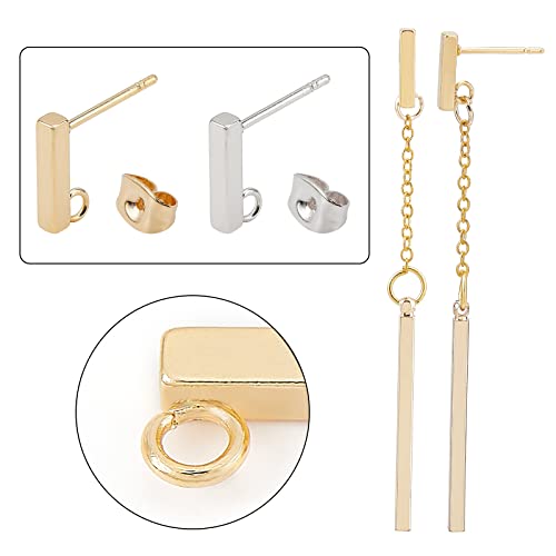 UNICRAFTALE Hypoallergenic Stud Earring with Loop 40 Pieces Rectangle Earring with Ear Nut 0.8mm Pin Stainless Steel Earring Posts for DIY Earrings Jewelry Making