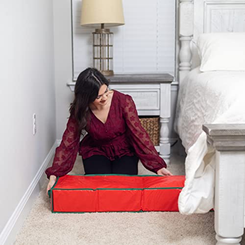 Handy Laundry Gift Wrap Storage Organizer, Easily organize Wrapping Paper, Ribbons, Bows, Scissors, Fits 18-24 Standard Rolls, Keeps Gift Supplies in Perfect Condition & Ready for Next Season, (Red)