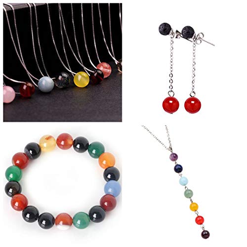 Natural Stone Beads 100pcs Round Genuine Real Stone Beading Loose Gemstones Hole Size 1mm DIY Smooth Bead for Bracelet Necklace Earrings Jewelry Making (Natural Stone Beads Multicolor, 8mm)