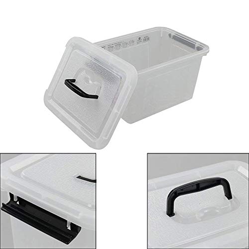 Kekow 6 L Clear Storage Box, Plastic Storage Latch Box with Black Handle, 4-Pack