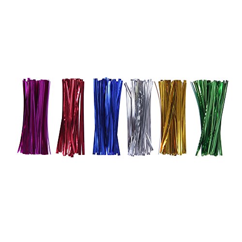 200 Treat Bags with 200 4" Twist Ties 6 Mix Colors - 1.4mils Thickness OPP Plastic Bags (4'' x 6'')