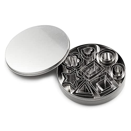 Mini Metal Cookie Cutters Set - 24 Pcs Clay Cutters/Mini Fruit Vegetable Cutters/Star Heart Round Flower Square Mini Cutters - Cookie Cutters for Kids Lunch/Mini Geometric Shapes Cookie Cutters
