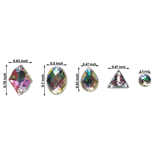 200PCS Crystal Gems AB Acrylic Flatback Sew On Diamante Rhinestones with Mixed Shapes for DIY Crafts Handicrafts Clothes Bag Shoes Decorations