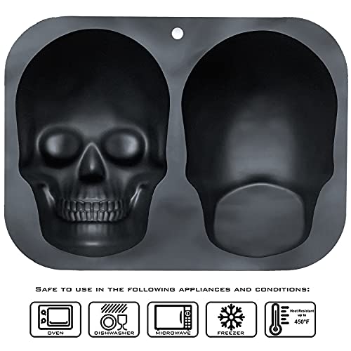 JETKONG Extra Large Silicone Skull Cake Mold Haunted Skull Baking Cake Pan for Halloween and Birthday Party