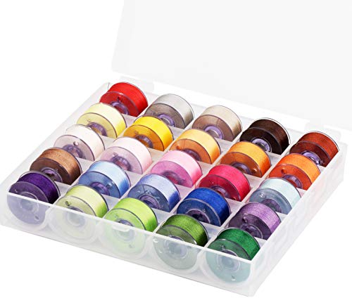 Simthread 25pcs Assorted Colors Size A Class 15 (SA156) 60WT Prewound Bobbins Thread with Clear Storage Plastic Box for Brother Embroidery Thread Sewing Thread Machine DIY