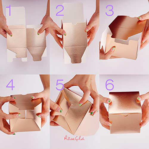 ROSEGLD 50 4x4x4 Inches, Gift Boxes with Lids, Gift Boxes Bulk, Candles Boxes for All Occasions (Glossy Rose Gold with Grass Texture)