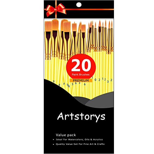 Paint Brushes Set, 20 Pcs Paint Brushes for Acrylic Painting, Oil Watercolor Acrylic Paint Brush, Artist Paintbrushes for Body Face Rock Canvas, Kids Adult Drawing Arts Crafts Supplies, Yellow