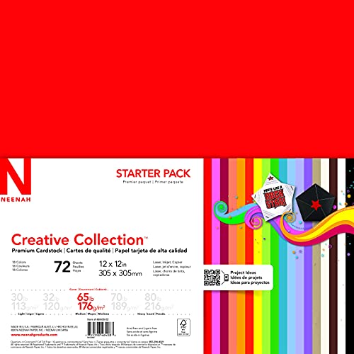 Astrodesigns/Creative Collection Starter Kit Cardstock, 12" x 12", 65 lb/176 gsm 18-Color Assortment, 72 Sheets (46408-03)