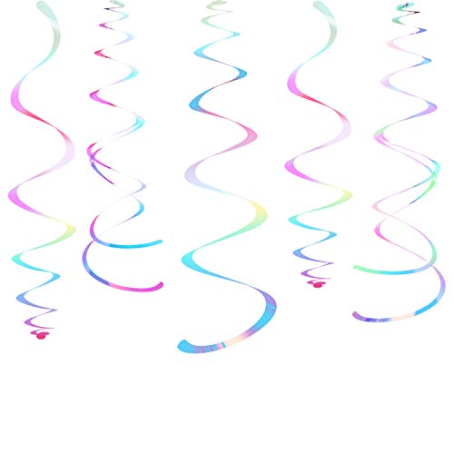 Iridescent White Party Hanging Swirl Decorations Shimmer Transparent White Plastic Streamer for Ceiling, Pack of 28