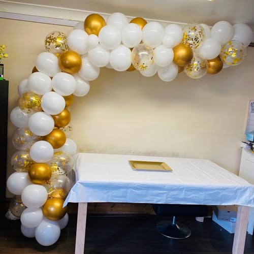 Rose Gold Confetti Latex Balloons, 60 pcs 12 inch White Metallic Gold Party Balloon with 33 Ft Rose Gold Ribbon for Birthday Wedding Anniversary Bridal Shower Decoration