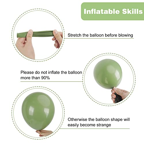 RUBFAC 65Pcs 12Inches Sage Green Gold Confetti Balloons Kit, Green White Metallic Gold Party Balloons with Ribbons for Birthday, Wedding, Baby Shower, Graduation, Eucalyptus Party Decorations