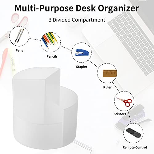 Desk Pencil Pen Holder, 3 Slots 360-Degree Spinning Pencil Pen Desk Organizers, Desktop Storage Pen Organizers Stationery Supplies, Cute Pencil Cup Pot for Office, School, Art Supply, Kids - Clear