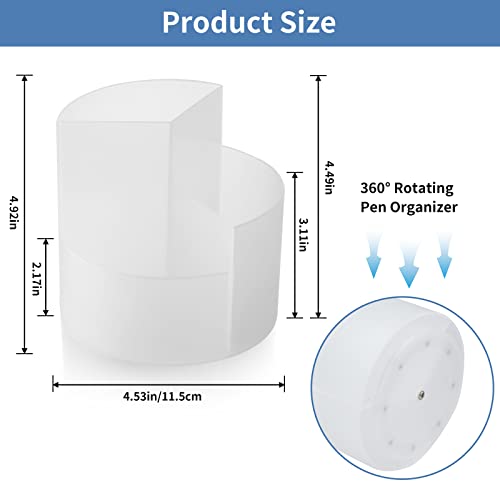 Desk Pencil Pen Holder, 3 Slots 360-Degree Spinning Pencil Pen Desk Organizers, Desktop Storage Pen Organizers Stationery Supplies, Cute Pencil Cup Pot for Office, School, Art Supply, Kids - Clear