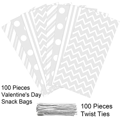Aneco 100 Pack White Cellophane Bags Plastic Candy Bags Gift Bags Goodie Bags with Twist Ties for Valentine, Birthday, Gift Cookie Snack Packing Party Favor Supplies