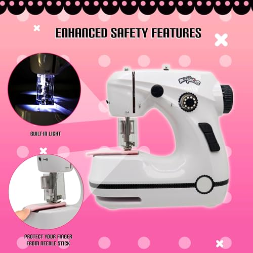 Miraculous Ladybug - Marinette's Mini Sewing Machine For Beginners And Kids, Dual Speed Portable Machine with Miraculous Fabric, Black Mannequin, Superhero Mask Cutouts, And Foot Pedal (Wyncor)