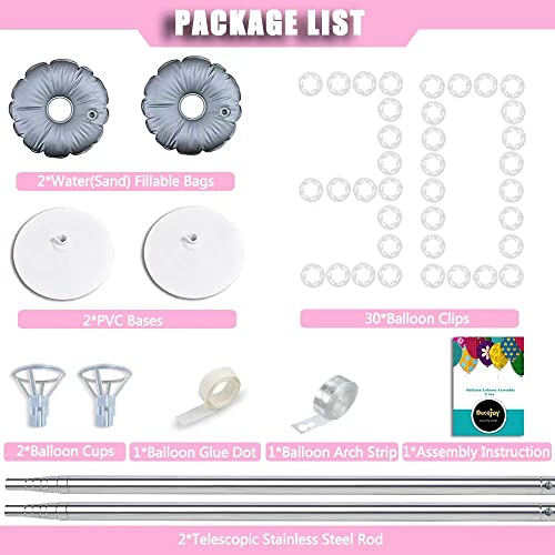 DECOJOY Balloon Column Stand Set of 2, Adjustable 7 Feet Balloon Arch Stands with Bases for Floor, Tall Balloon Tower Pillar Assembly Kit for Graduation, Birthday, Party, Baby Shower Decoration