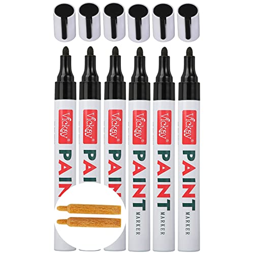 Black Paint Pens for Rock Painting, Stone, Ceramic, Metal, Glass, Wood, Fabric, Canvas, 6 Pack Permanent Oil Based Paint Markers, Medium Tip, 2 Extra Chisel Tips, High Volume Ink, 2X Lifespan