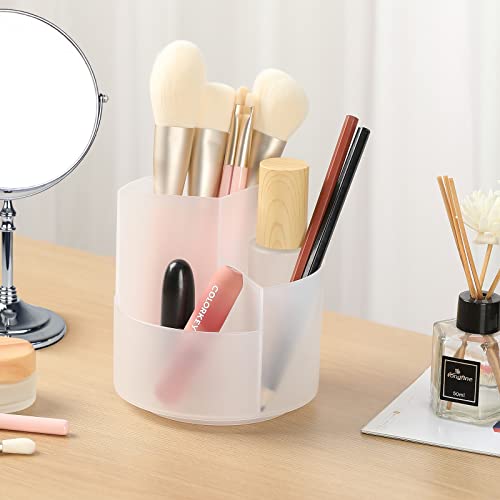 Desk Pencil Pen Holder, 3 Slots 360-Degree Spinning Pencil Pen Desk Organizers, Desktop Storage Pen Organizers Stationery Supplies, Cute Pencil Cup Pot for Office, School, Art Supply, Kids - Clear