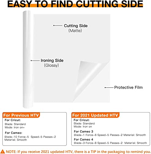 HTVRONT HTV Vinyl Rolls Heat Transfer Vinyl - 12" x 8ft White HTV Vinyl for Shirts, Iron on Vinyl for Cricut & Cameo - Easy to Cut & Weed for Heat Vinyl Design (White)