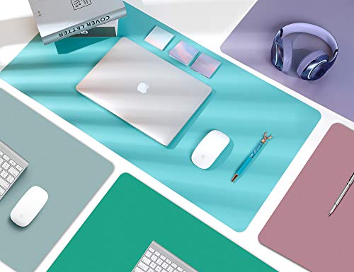 Leather Desk Pad Protector,Mouse Pad,Office Mat, Non-Slip PU Blotter,Laptop Pad,Waterproof Writing for Office and Home (Turquoise,31.5" x 15.7")