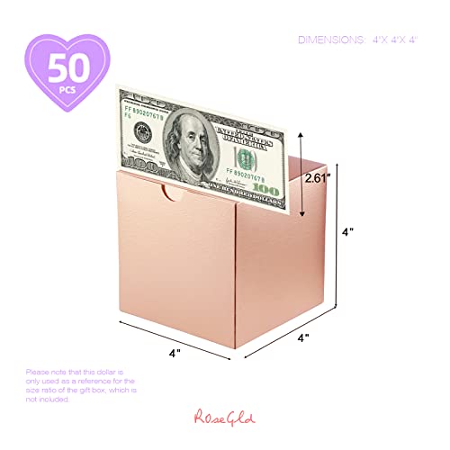 ROSEGLD 50 4x4x4 Inches, Gift Boxes with Lids, Gift Boxes Bulk, Candles Boxes for All Occasions (Glossy Rose Gold with Grass Texture)