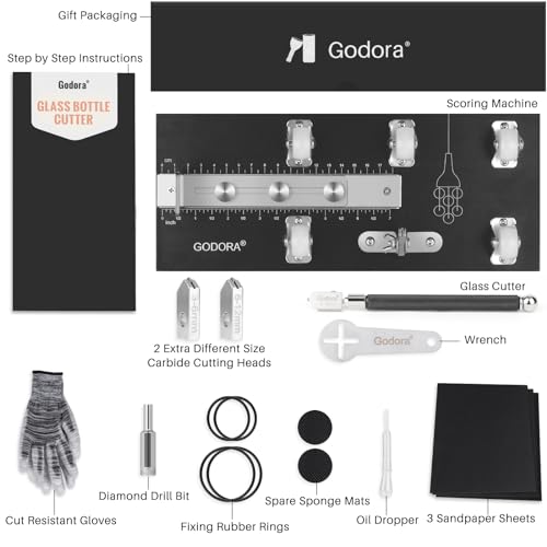 Glass Bottle Cutter, Upgraded Glass Cutter for Bottles & Glass Cutter Bundle - DIY Machine for Cutting Wine, Beer or Soda Round Bottles & Mason Jars, Perfect Score Bottle Cutter