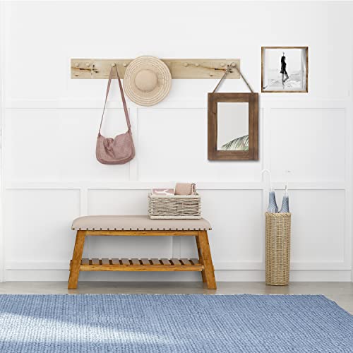 Emaison 16 X 12 Inch Rustic Wood Framed Wall Mirror with Hanging Rope for Farmhouse Decor, for Entryway, Bedroom, Bathroom, Dresser, Brown