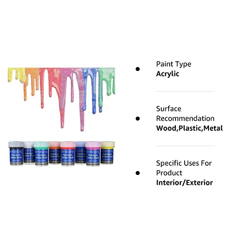 individuall Glitter Paint - Set of 8 Sparkly, 20mL Acrylic Paints with Metallic Shimmer - Art Supplies for Canvas, Paper, Wood, Metal and Plastic - Gifts for Artists﻿