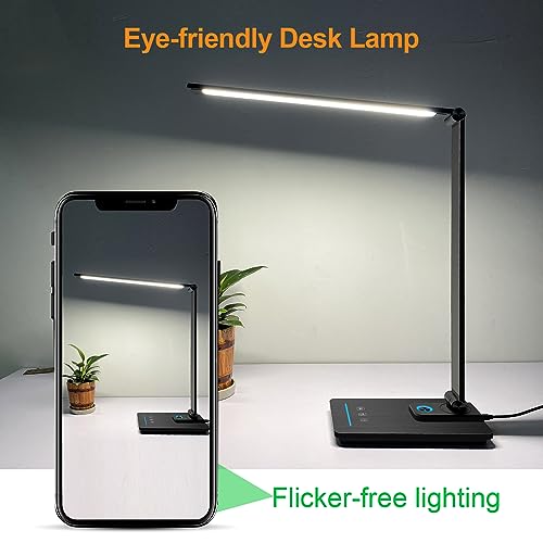 GLITI LED Desk Lamp, Eye-Friendly Dimmable Desk Light, 5 Light Colors, 6 Brightness Levels, Touch Control Table Lamp with USB Charging Port, Night Light, Auto Timer, for Dorm, Home, Office(Black)
