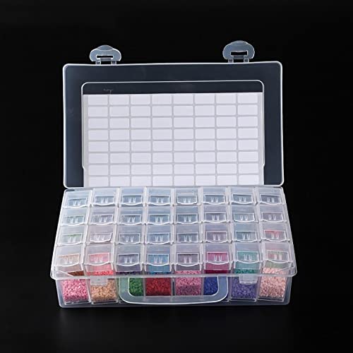 SanerDirect 32 Grids Diamond Painting Drill Storage Containers, Diamond Organizer Case Embroidery Beads Storage Box with Label