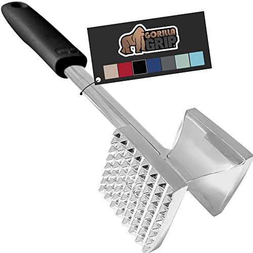 Gorilla Grip Heavy Duty Meat Tenderizer Hammer, Dual Side Kitchen Mallet, Comfortable Grip Handle, Maximize Food Flavor, Spiked Side Tenderizes, Smooth Flattens Steak, Beef, Commercial Grade, Black